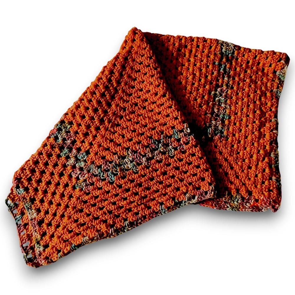 Hand Crocheted Blanket Baby‎ Lap Afghan Burnt Orange Assort Colors 36"x39" NWOT
